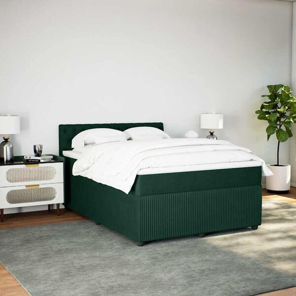 vidaXL Sommier &agrave; lattes de lit et matelas Vert fonc&eacute; 140x190cm Velours