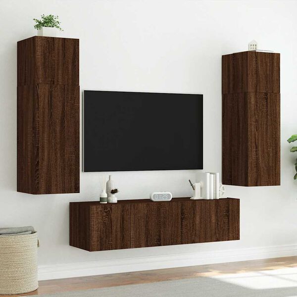 vidaXL Meuble TV mural avec lumi&egrave;res LED ch&ecirc;ne marron 60x35x31 cm
