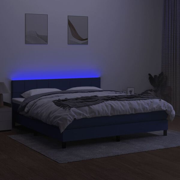 vidaXL Sommier &agrave; lattes de lit avec matelas LED Bleu 180x200 cm Tissu