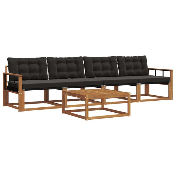 vidaXL Ensemble de canap&eacute;s d'ext&eacute;rieur 5 pcs Naturel et Noir