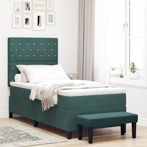 vidaXL Lit &agrave; ressorts avec matelas Vert fonc&eacute; 90 x 200 cm Velours