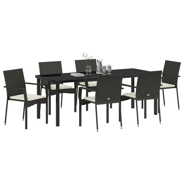 vidaXL Ensemble de salle &agrave; manger pour jardin 7 pcs Noir polyrotin