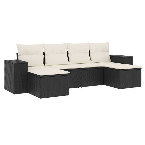 vidaXL Salon de jardin 6 pcs avec coussins noir r&eacute;sine tress&eacute;e