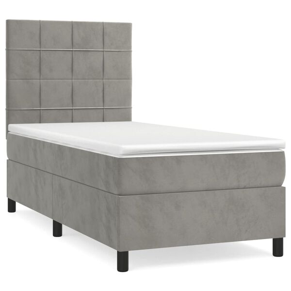 vidaXL Sommier &agrave; lattes de lit et matelas Gris clair 90x190 cm Velours