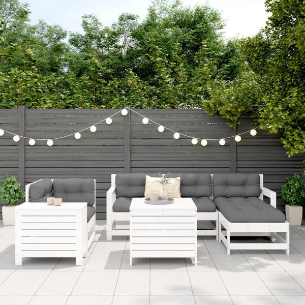 vidaXL Salon de jardin 7 pcs blanc bois de pin massif