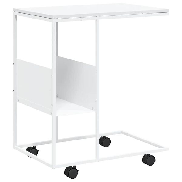 vidaXL Table d'appoint avec roues blanc 55x36x63,5cm bois d'ing&eacute;nierie