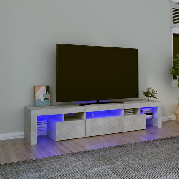 vidaXL Meuble TV avec lumi&egrave;res LED Gris b&eacute;ton 200x36,5x40 cm