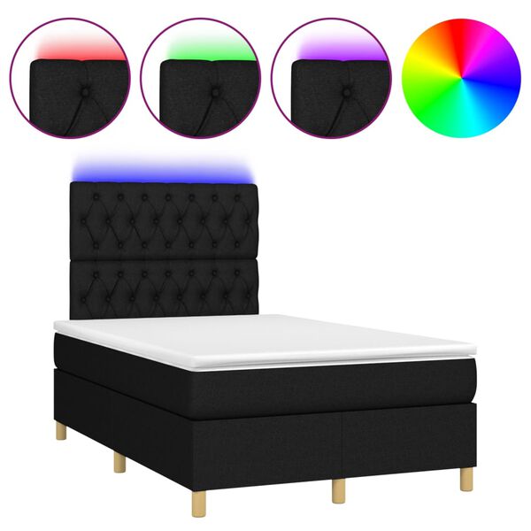 vidaXL Sommier &agrave; lattes de lit et matelas et LED Noir 120x200 cm Tissu