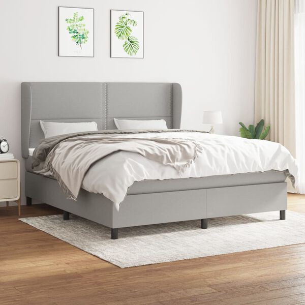 vidaXL Sommier &agrave; lattes de lit avec matelas Gris clair 180x200cm Tissu
