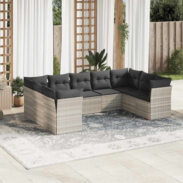vidaXL Salon de jardin 9 pcs avec coussins gris clair résine tressée