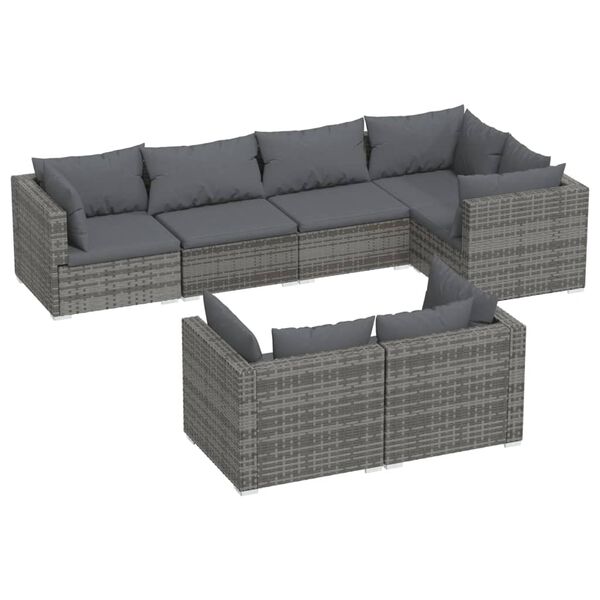 vidaXL Salon de jardin 7 pcs avec coussins Gris R&eacute;sine tress&eacute;e