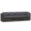 vidaXL Canap&eacute; de jardin 4 places avec coussins Bois impr&eacute;gn&eacute; de gris