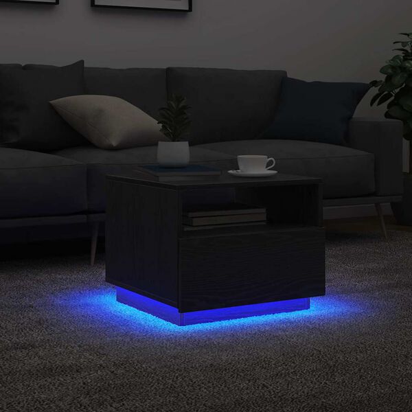vidaXL Table basse avec lumi&egrave;res LED ch&ecirc;ne noir 50x49x40 cm
