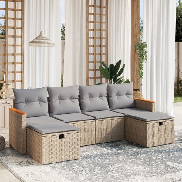 vidaXL Salon de jardin avec coussins 6pcs m&eacute;lange beige r&eacute;sine tress&eacute;e