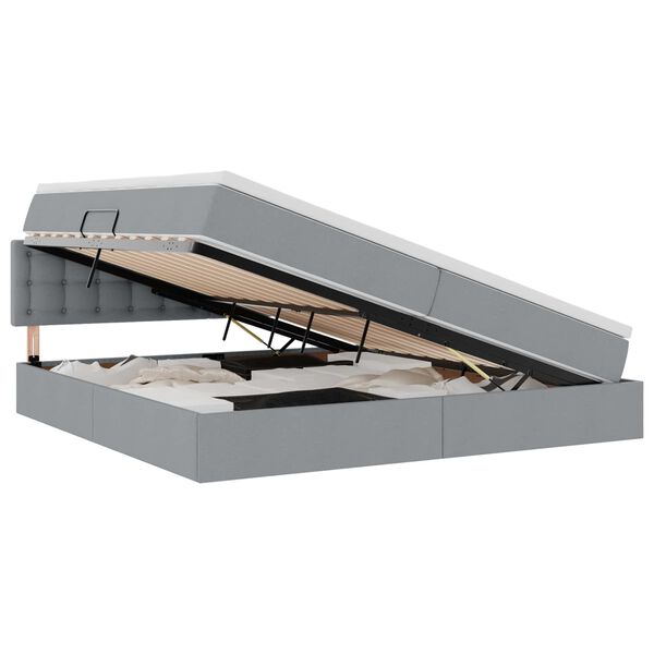 vidaXL Lit avec rangement et LED Gris clair 200 x 200 cm tissu