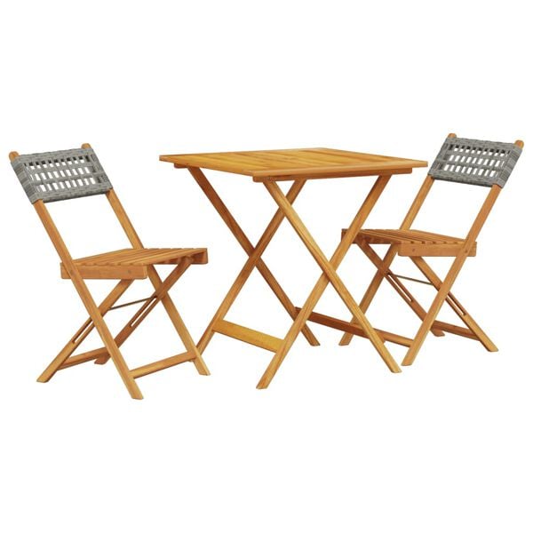 vidaXL Ensemble de bistro 3 pcs gris r&eacute;sine tress&eacute;e et bois massif