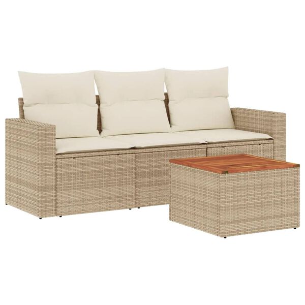 vidaXL Salon de jardin avec coussins 4 pcs beige r&eacute;sine tress&eacute;e