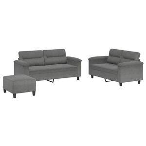 vidaXL Ensemble de canap&eacute;s 3 pcs coussins gris fonc&eacute; tissu microfibre