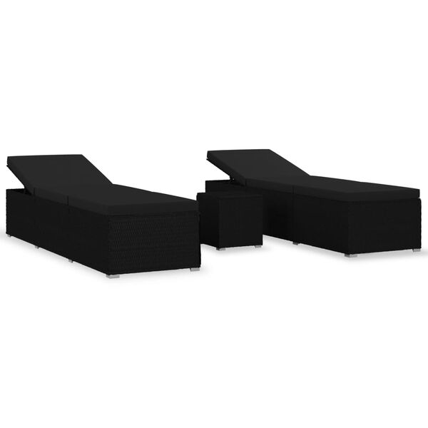 vidaXL Chaises longues de jardin table à thé 3 pcs Résine tressée Noir