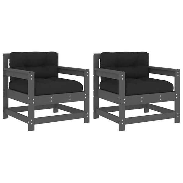 vidaXL Chaises de jardin et coussins lot de 2 gris bois de pin massif
