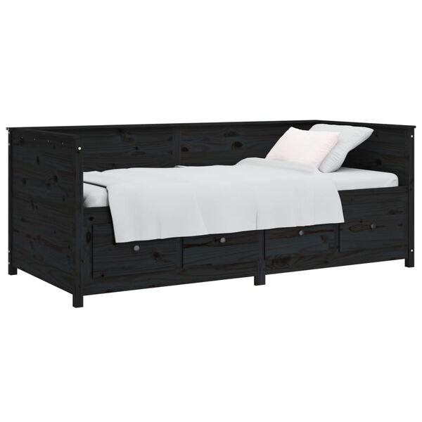 vidaXL Lit de jour sans matelas noir 75x190 cm bois de pin massif