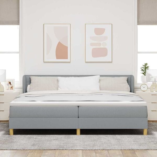 vidaXL Lit &agrave; ressorts avec matelas Gris clair 200 x 200 cm tissu