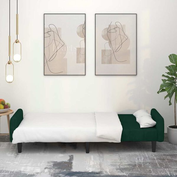 vidaXL Canapé-lit à 2 places vert foncé velours