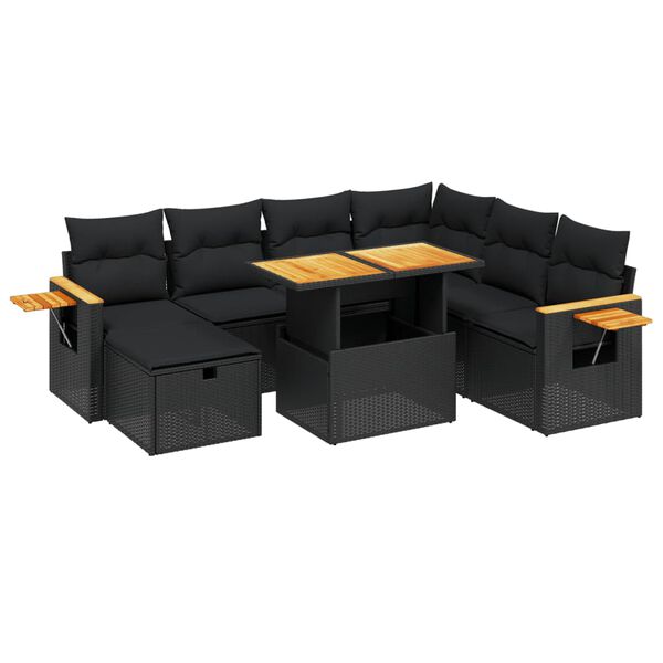 vidaXL Salon de jardin 8 pcs avec coussins noir r&eacute;sine tress&eacute;e
