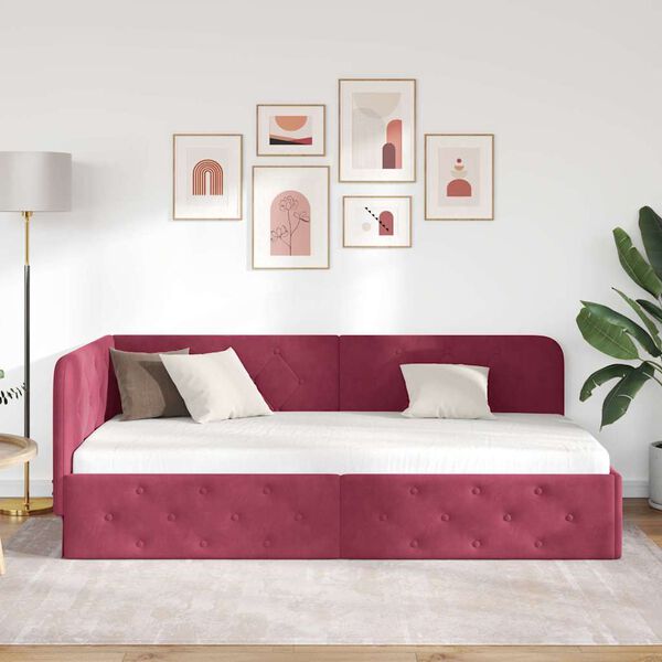 vidaXL Cadre de lit d'angle Bordeaux 90 x 190 cm Velours