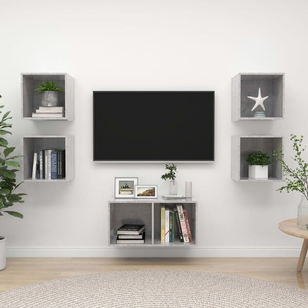 vidaXL Ensemble de meuble TV 5 pcs Gris b&eacute;ton Bois d'ing&eacute;nierie