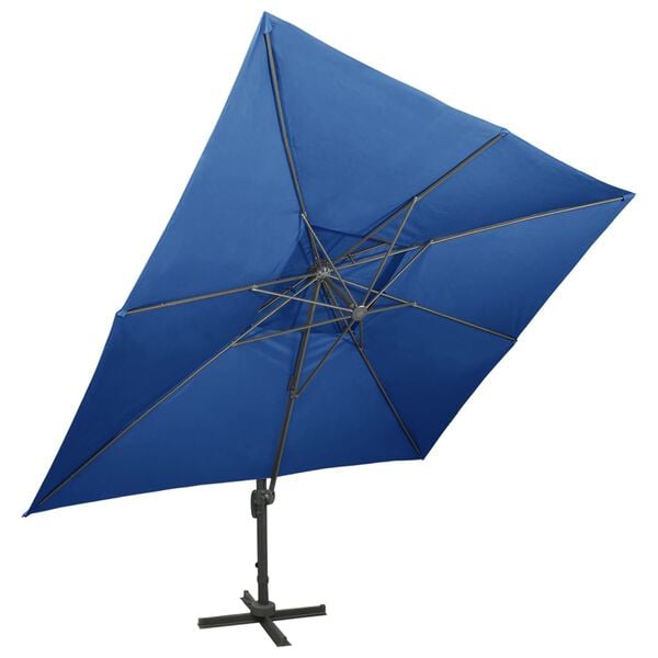 vidaXL Parasol de jardin en porte-à-faux avec double toit bleu azuré
