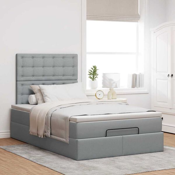 vidaXL Cadre de lit ottoman et matelas gris clair 120x200 cm tissu