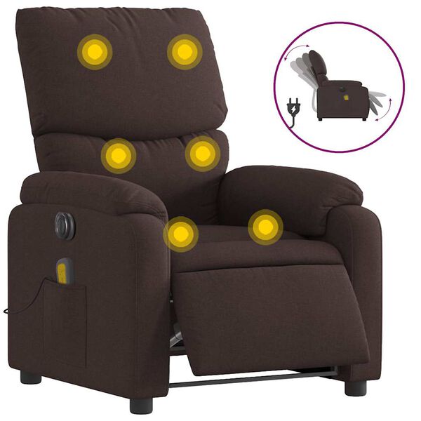 vidaXL Fauteuil de massage inclinable &eacute;lectrique Marron fonc&eacute; Tissu