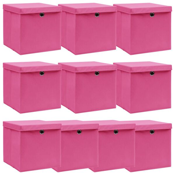 vidaXL Boîtes de rangement avec couvercles 10pcs Rose 32x32x32cm Tissu