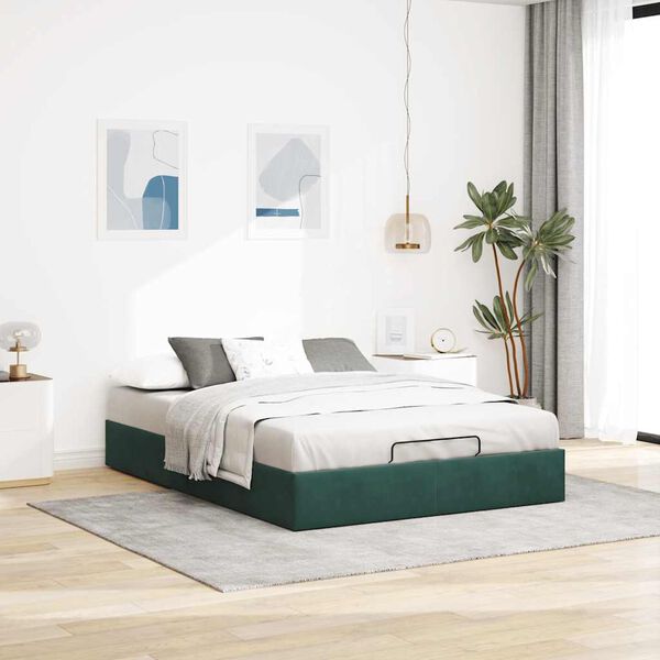 vidaXL Cadre de lit ottoman sans matelas vert foncé 140x190 cm velours