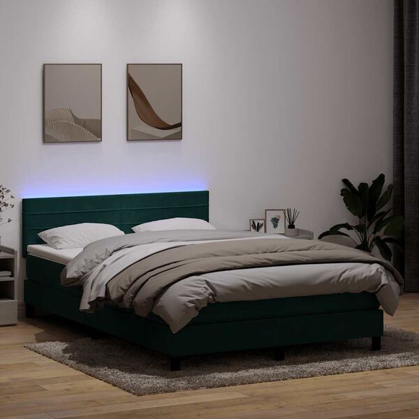 vidaXL Sommier &agrave; lattes de lit et matelas et LED vert fonc&eacute; 160x210cm velours