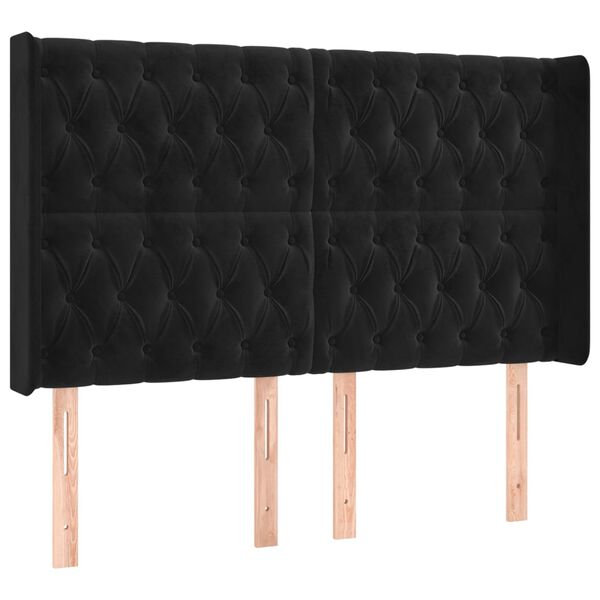 vidaXL T&ecirc;te de lit &agrave; LED Noir 147x16x118/128 cm Velours