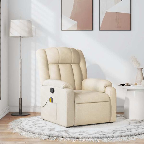 vidaXL Fauteuil de massage inclinable Cr&egrave;me Tissu