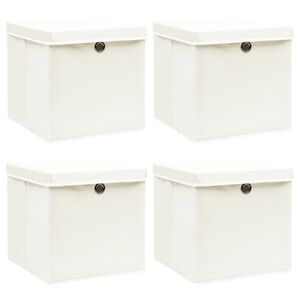 vidaXL Bo&icirc;tes de rangement avec couvercles 4pcs Blanc 32x32x32cm Tissu