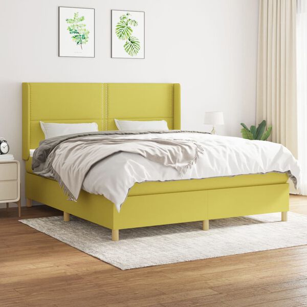 vidaXL Sommier &agrave; lattes de lit avec matelas Vert 180x200 cm Tissu
