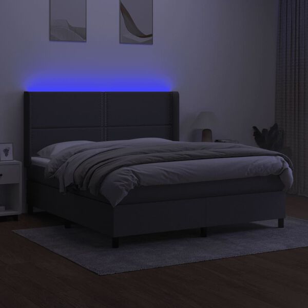 vidaXL Sommier &agrave; lattes de lit matelas LED Gris fonc&eacute; 160x200 cm Tissu