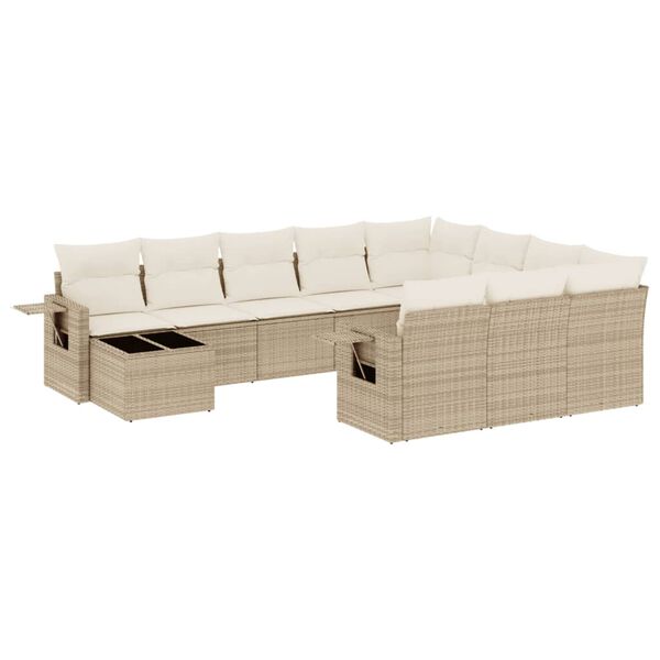 vidaXL Salon de jardin 11 pcs avec coussins beige r&eacute;sine tress&eacute;e