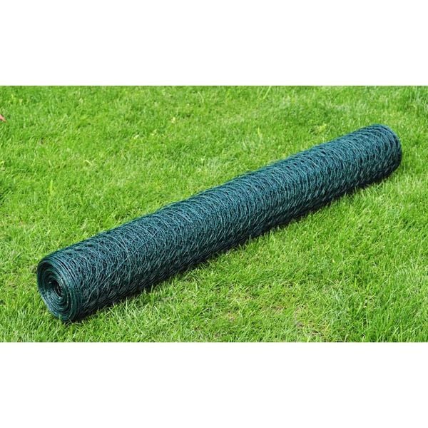 vidaXL Grillage &agrave; poule avec rev&ecirc;tement en PVC 25x1 m vert