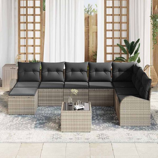 vidaXL Ensemble de canap&eacute; de jardin 9 pcs Gris clair Poly rotin