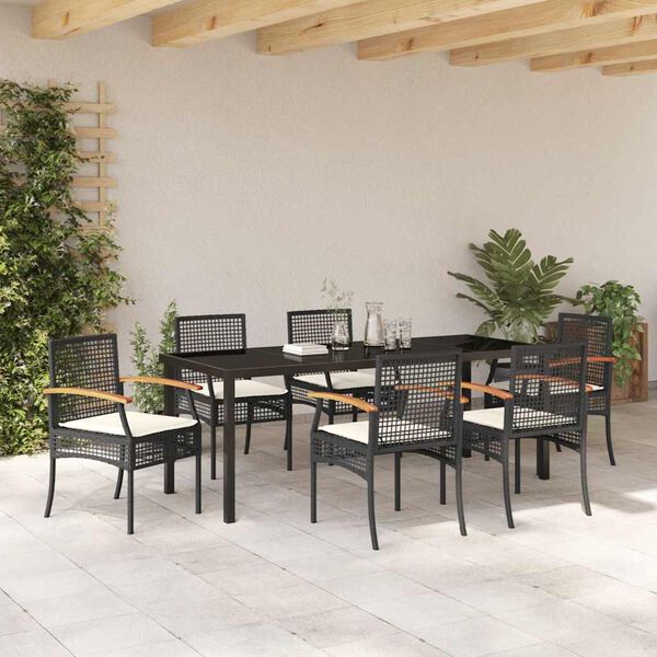 vidaXL Ensemble de salle &agrave; manger pour jardin 7 pcs Noir polyrotin