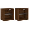 vidaXL Tables de chevet murales avec lumi&egrave;res LED 2 pcs ch&ecirc;ne marron