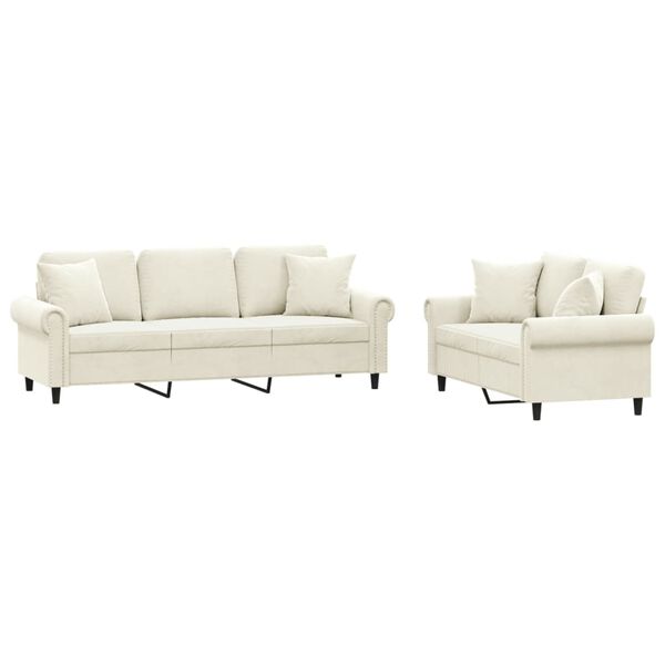 vidaXL Ensemble de canap&eacute;s 2 pcs avec coussins cr&egrave;me velours