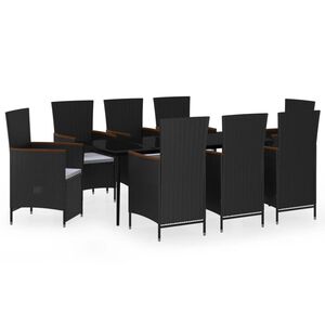 vidaXL Ensemble &agrave; manger de jardin avec coussins 9 pcs noir