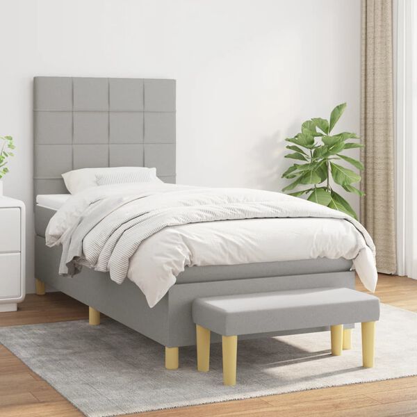 vidaXL Sommier &agrave; lattes de lit et matelas Gris clair 90x190 cm Tissu