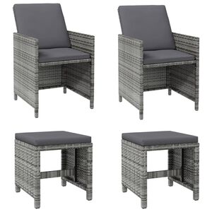 vidaXL Jeu de chaise et tabouret de jardin 4 pcs R&eacute;sine tress&eacute;e Gris